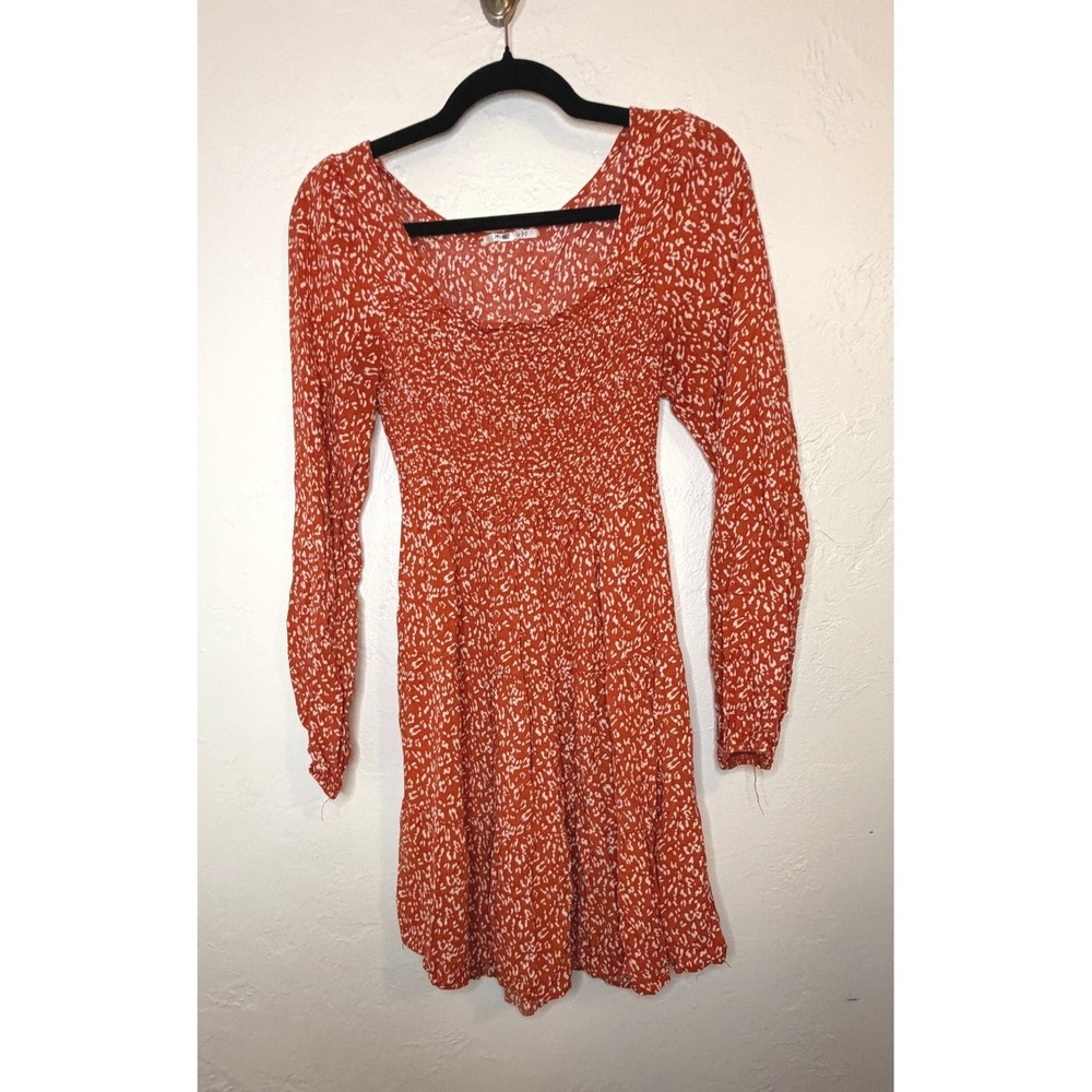 3rd + Malt Dress L Orange Animal Print Smocked Tiered Mini Dress L